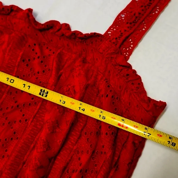 ANTHROPOLOGIE Soigne Red Eyelet Lace Sleeveless Cropped Top Bohemian Summer - Picture 11 of 12